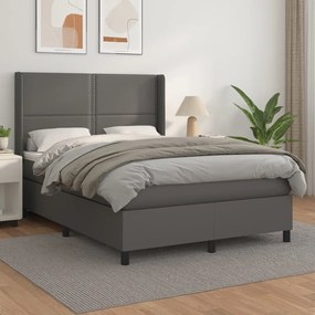vidaXL Κρεβάτι Boxspring με Στρώμα Γκρι 140x190εκ. από Συνθετικό Δέρμα