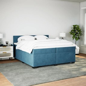 vidaXL Κρεβάτι Boxspring με Στρώμα Σκούρο Μπλε 200x200 εκ. Βελούδινο