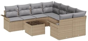 vidaXL Σετ Καναπέ Κήπου με μαξιλάρι 9 pcs Μπεζ, Γκρι 55 x 55 x 37 εκ