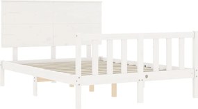 vidaXL Πλαίσιο Κρεβατιού με Κεφαλάρι Λευκό Μασίφ Ξύλο Small Double