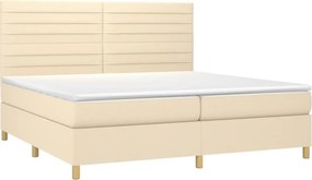 vidaXL Κρεβάτι Boxspring με Στρώμα &amp; LED Κρεμ 200x200 εκ. Υφασμάτινο