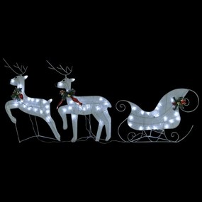 vidaXL Τάρανδοι & Έλκηθρο Χριστουγεννιάτικοι Εξ. Χώρου 100 LED Λευκό