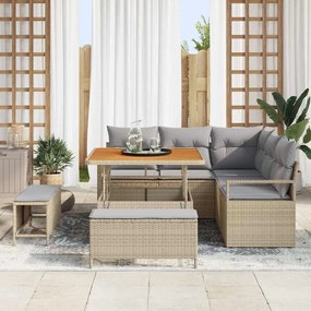 vidaXL Σετ Καναπέ Κήπου με μαξιλάρι 8 pcs Μπεζ Πολυ ράταν