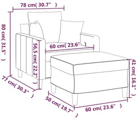 vidaXL Πολυθρόνα Κρεμ 60 εκ. Βελούδινη με Υποπόδιο