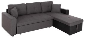 CORNER SOFA-BED WAYNE  GREY FABRIC-BLACK PU LEATHER 224x145x86Hcm.