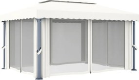 vidaXL Κιόσκι με Κουρτίνα Λευκό Κρεμ 4 x 3 μ. Αλουμινίου
