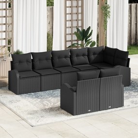 vidaXL Σετ 8 Τεμαχίων Καναπέ Κήπου με Μαξιλάρια Μαύρο Πολυ Ρατάν