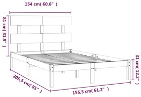 vidaXL Πλαίσιο Κρεβατιού Γκρι 150 x 200 εκ. Μασίφ Ξύλο King Size