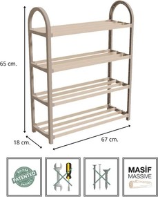 Παπουτσοθήκη ξύλινη - πλαστική χρώμα φυσικό - μπεζ 67x18x65εκ.