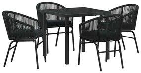 vidaXL Σέτ φαγητού για κήπο 5 pcs Μαύρο Πολυ ράταν