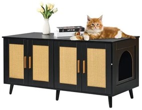 VEVOR Cat Litter Box Enclosure Wooden Litter Box Furniture Hidden 2 Rooms Black