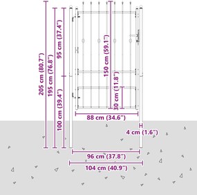 vidaXL Πύλη Φράχτη ASTEN 100 x 150 cm Μέταλλο Μαύρο Κλειδώσιμο