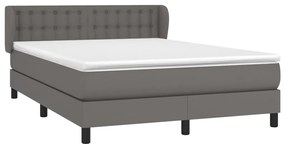 vidaXL Κρεβάτι Boxspring με Στρώμα Γκρι 140x190εκ. από Συνθετικό Δέρμα