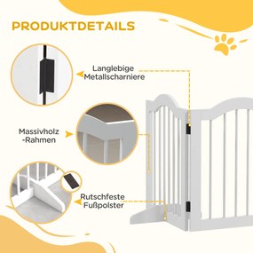 Φράγμα σκύλου, 5 πάνελ, Πτυσσόμενο, Ευέλικτο, Μασίφ ξύλο/MDF, 254,5x29,5x61 cm, Λευκό