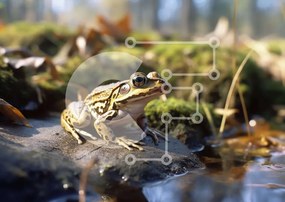 Intra Συλλεκτικό Ξύλινο Παζλ Plywood 4mm - Μικρός βάτραχος σε βράχους με ποώδη νερό Σε Ξύλινο Κουτί - Διαστάσεις: 10x10 cm – 25 κομμάτια