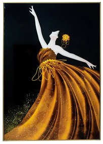 Πίνακας Ζωγραφικής σε Καμβά Με κορνίζα Μαύρη Χρυσή Γυαλιστερός  Χορεύτρια με χρυσό φόρεμα  72x104cm 48184 Idea Home