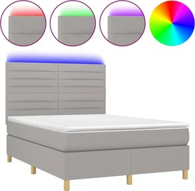vidaXL Κρεβάτι Boxspring με Στρώμα &amp; LED Αν.Γκρι 140x200εκ. Υφασμάτινο