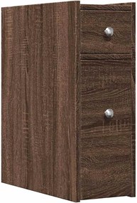 vidaXL Ντουλάπι Μπάνιου Στενό με Ροδάκια Καφέ Δρυς Επεξ. Ξύλο