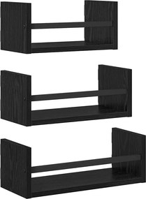 vidaXL Σετ ραφιών τοίχου με ράφι 3 pcs Μαύρη Οξυά 40x16x14εκ.