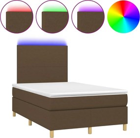 vidaXL Κρεβάτι Boxspring με Στρώμα &amp; LED Σκ.Καφέ 120x200 εκ Υφασμάτινο