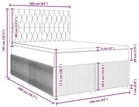 Κρεβάτι Boxspring με Στρώμα Σκούρο Γκρι 160x200 εκ. Βελούδινο - Γκρι