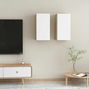 vidaXL Έπιπλα Τηλεόρασης 2 τεμ. Λευκά &amp; Δρυς 30,5x30x60εκ. Επεξ. Ξύλο