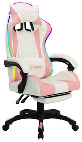 vidaXL Καρέκλα Racing με Φωτισμό RGB LED Ροζ/Λευκό Συνθετικό Δέρμα