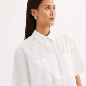 Ίσιo φόρεμα με κοντά μανίκια, από λινό και βαμβάκι