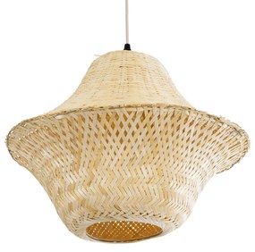 GloboStar JUNIPER 01737 Boho Κρεμαστό Φωτιστικό Οροφής Μονόφωτο 1 x E27 AC220-240V IP20 - Φ45 x Υ40cm - Μπεζ Ξύλινο Μπαμπού Πλέγμα Καμπάνα - 5 Χρόνια Εγγύηση