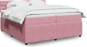 vidaXL Κρεβάτι Boxspring με Στρώμα Ροζ 200x200 εκ. Βελούδινο
