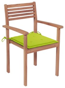 vidaXL Καρέκλες Κήπου 4 τεμ. Μασίφ Ξύλο Teak με Φωτ. Πράσινα Μαξιλάρια