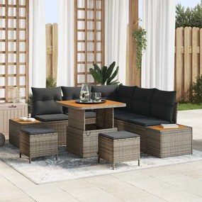 vidaXL Σετ Καναπέ Κήπου με μαξιλάρι 8 pcs Γκρι Πολυ ράταν