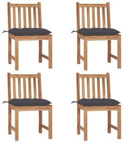 Καρέκλες Κήπου 4 τεμ. από Μασίφ Ξύλο Teak με Μαξιλάρια - Ανθρακί