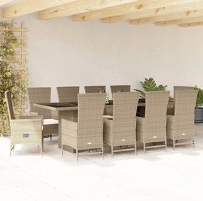 vidaXL Σετ Τραπεζαρίας Κήπου 11 τεμ. Μπεζ Συνθετικό Ρατάν με Μαξιλάρια