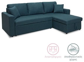 Corner Marvel sofa bed reversible with storage space in blue fabric 220x145x83cm 220x145x83 εκ.