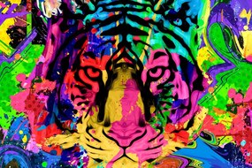 Εικόνα πολύχρωμο κεφάλι τίγρης - 120x80