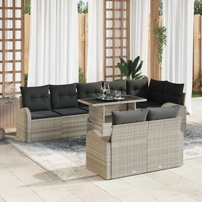 vidaXL Σετ κήπου 9 τεμαχίων με μαξιλάρια σε ανοιχτό γκρι πολυ-ρατάν