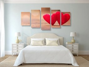 Εικόνα 5 μερών κόκκινες καρδιές σε ξύλινη υφή - 100x50