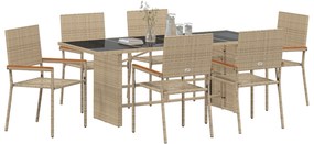 vidaXL Σετ Τραπεζαρίας Κήπου 7 Τεμαχίων Μπεζ Πολυ Ρατάν