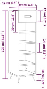 Παπουτσοθήκη Λευκή 30 x 35 x 105 εκ. από Επεξεργασμένο Ξύλο - Λευκό