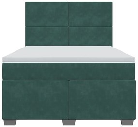 vidaXL Κρεβάτι Boxspring με Στρώμα Σκούρο Πράσινο 140x190εκ. Βελούδινο