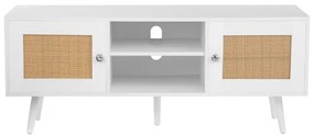 VEVOR Rattan TV Stand, Boho TV Cabinet for 55 inch TV, Mid Century Modern TV Stand, Rattan TV Console with Adjustable Shelfs for  Living Room, Media Room, White