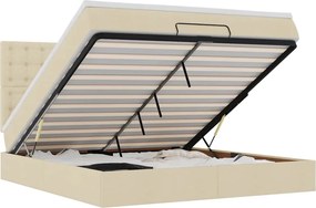 vidaXL Οθωμανικό κρεβάτι με στρώμα &amp; LEDs Cream 160x200cm ύφασμα