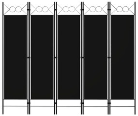 Διαχωριστικό Δωματίου με 5 Πάνελ Μαύρο 200 x 180 εκ. - Μαύρο