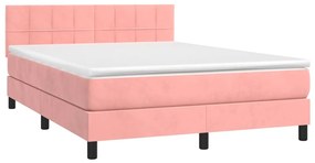 vidaXL Κρεβάτι Boxspring με Στρώμα Ροζ 140x200 εκ. Βελούδινο