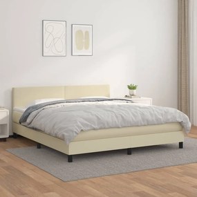 vidaXL Κρεβάτι Boxspring με Στρώμα Κρεμ 180x200 εκ. Συνθετικό Δέρμα
