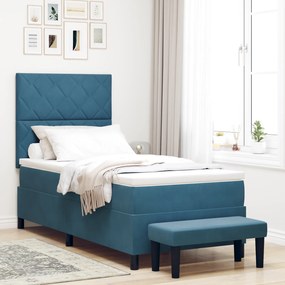 vidaXL Κρεβάτι Box Spring με Στρώμα & Μπάγκο Σκούρο Μπλε 90x200 εκ Βελούδο