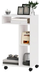 HOMCOM Πλαϊνό τραπέζι, σερβιτόρος σε σχήμα C, 4 τροχοί, 3 ράφια, 40 x 30 x 69 cm, Λευκό