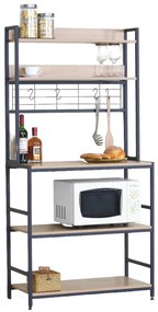 Ραφιέρα Κουζίνας ArteLibre INVERMERE Δρυς/Μαύρο Μοριοσανίδα/Μέταλλο 80x40x170cm