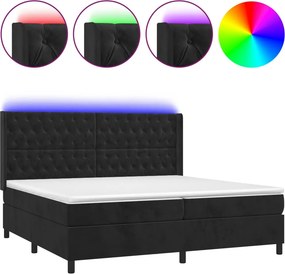 vidaXL Κρεβάτι Boxspring με Στρώμα &amp; LED Μαύρο 200x200 εκ. Βελούδινο